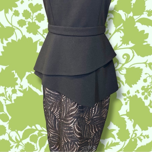 NWT BCBGMaxAzria ‘Reya’ Black & Nude Lace Peplum Detail Open Back Dress Size 2 - Picture 5 of 16